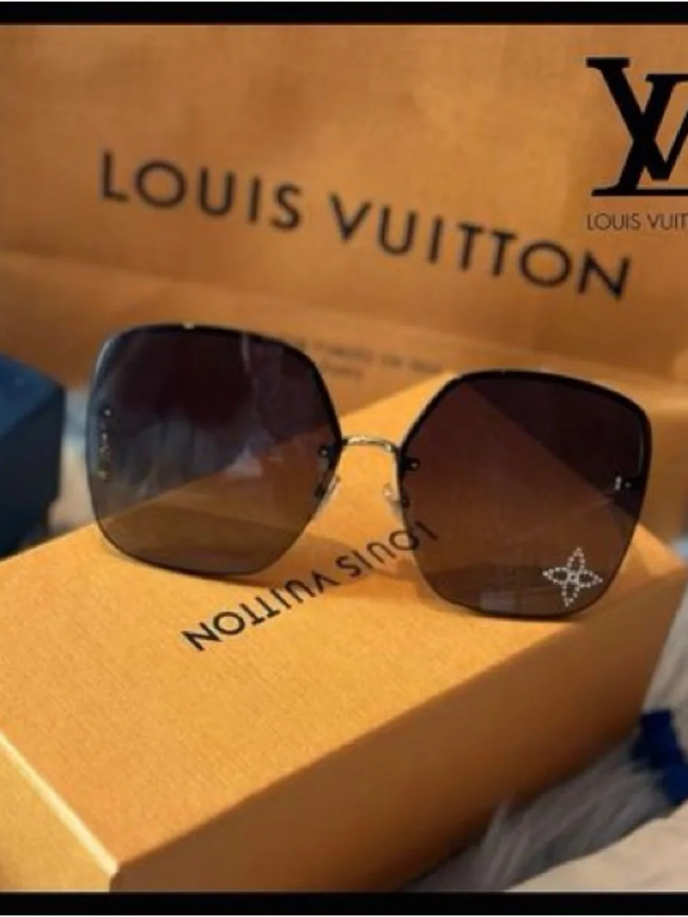 Louis Vuitton Z2013U My Monogram Square Charm Sunglasses Gold Gray Rhinestone